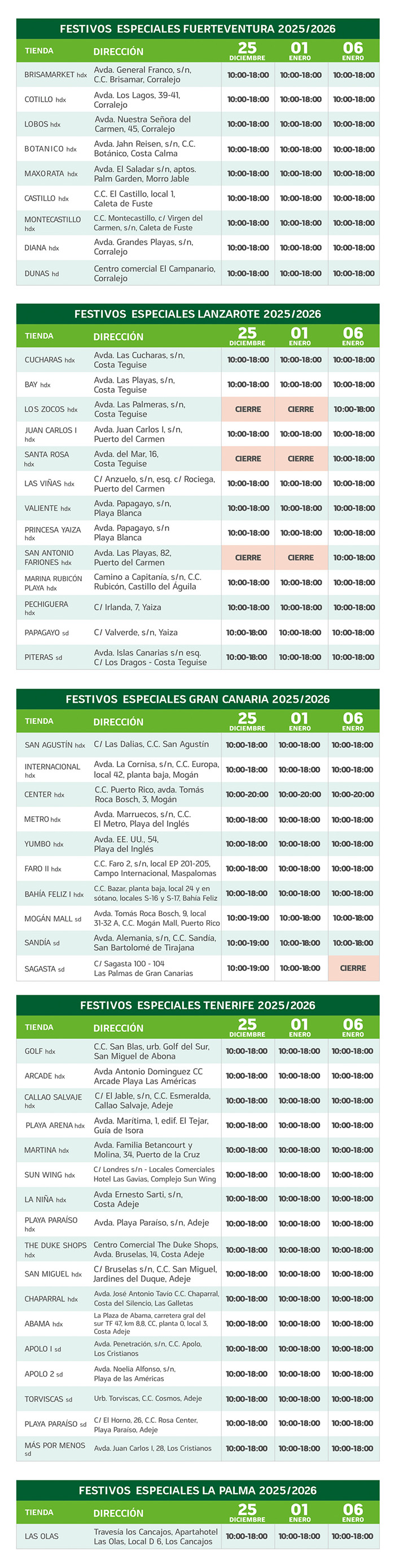 Horarios navidad 2025